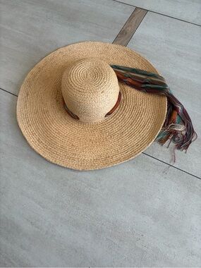 Brooklyn Hat Co Limited Ed Wide-Brim Straw Sun Hat with Multicolor Scarf Accent